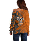 Wests Tigers Rugby Off Shoulder Sweater Fierce Mascot Geometric Tribal Art