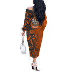 Wests Tigers Rugby Off The Shoulder Long Sleeve Dress Fierce Mascot Geometric Tribal Art