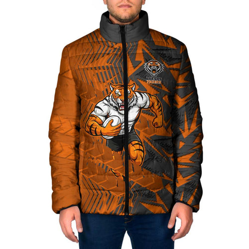 Wests Tigers Rugby Padded Jacket Fierce Mascot Geometric Tribal Art