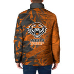Wests Tigers Rugby Padded Jacket Fierce Mascot Geometric Tribal Art