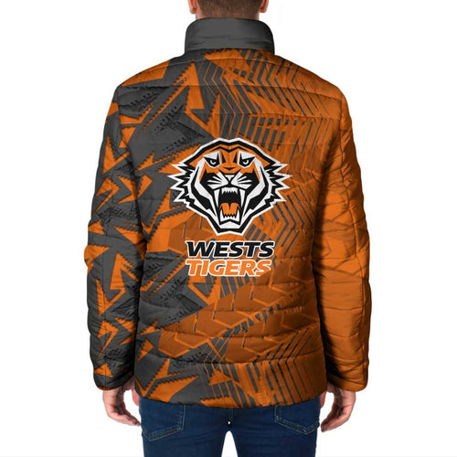 Wests Tigers Rugby Padded Jacket Fierce Mascot Geometric Tribal Art