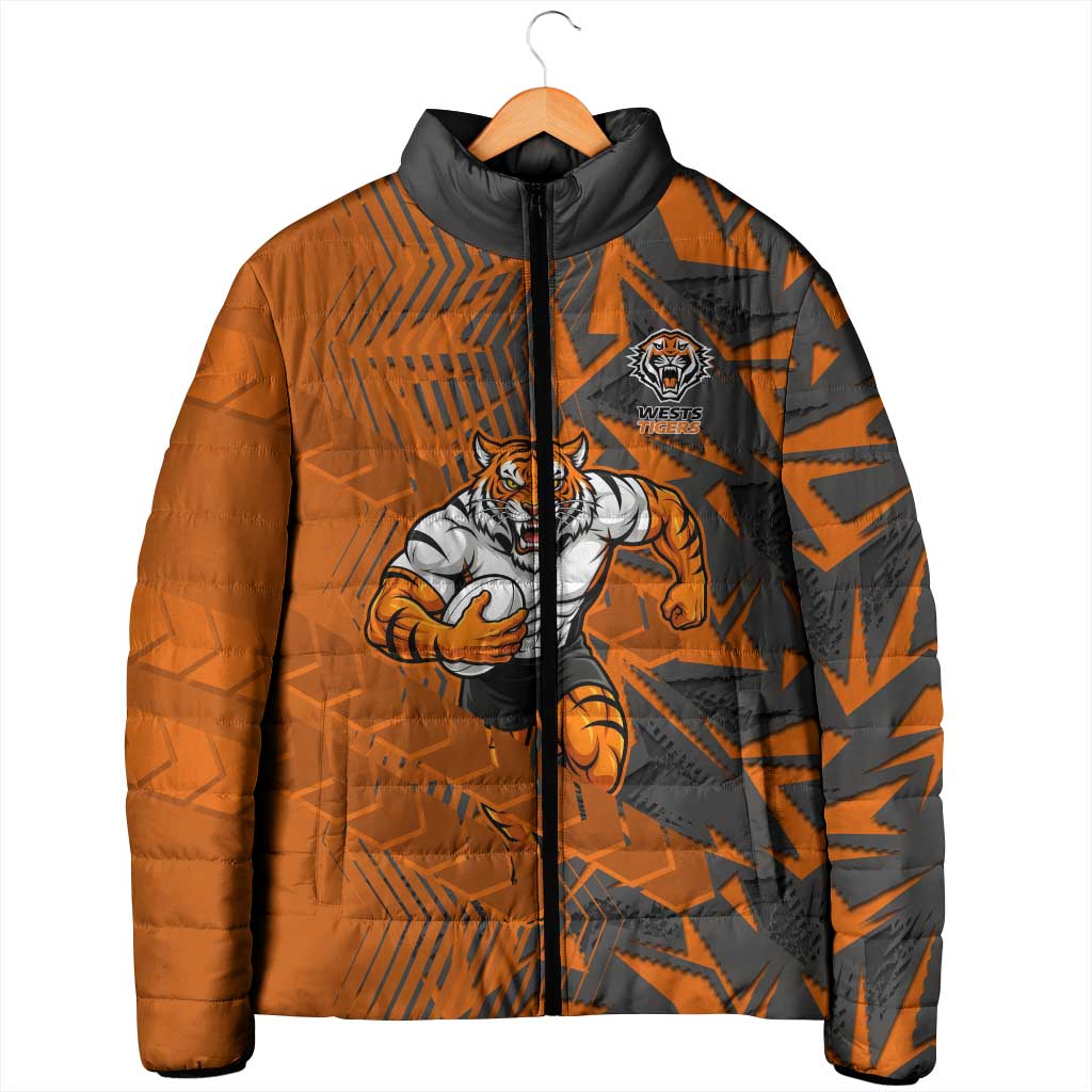 Wests Tigers Rugby Padded Jacket Fierce Mascot Geometric Tribal Art