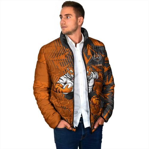 Wests Tigers Rugby Padded Jacket Fierce Mascot Geometric Tribal Art