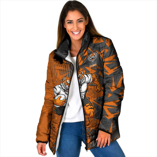 Wests Tigers Rugby Padded Jacket Fierce Mascot Geometric Tribal Art