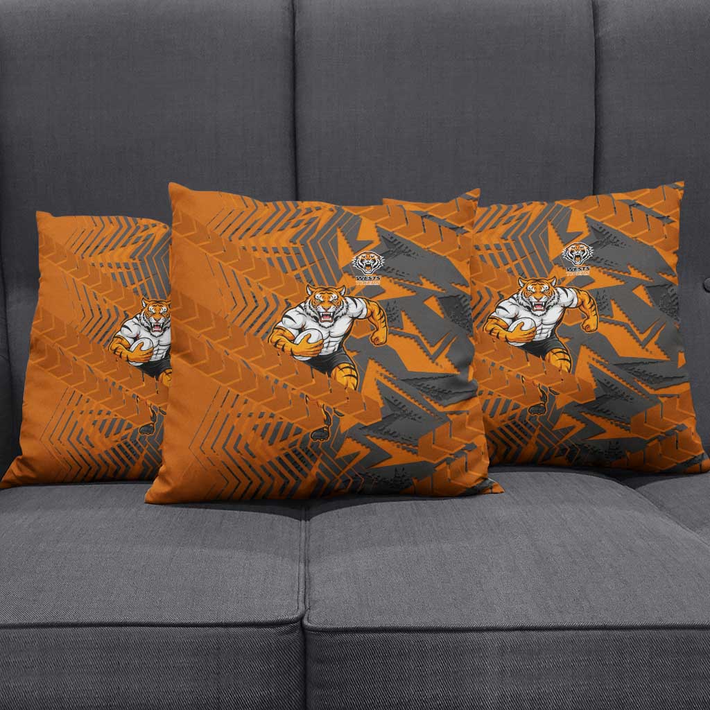 Wests Tigers Rugby Pillow Cover Fierce Mascot Geometric Tribal Art