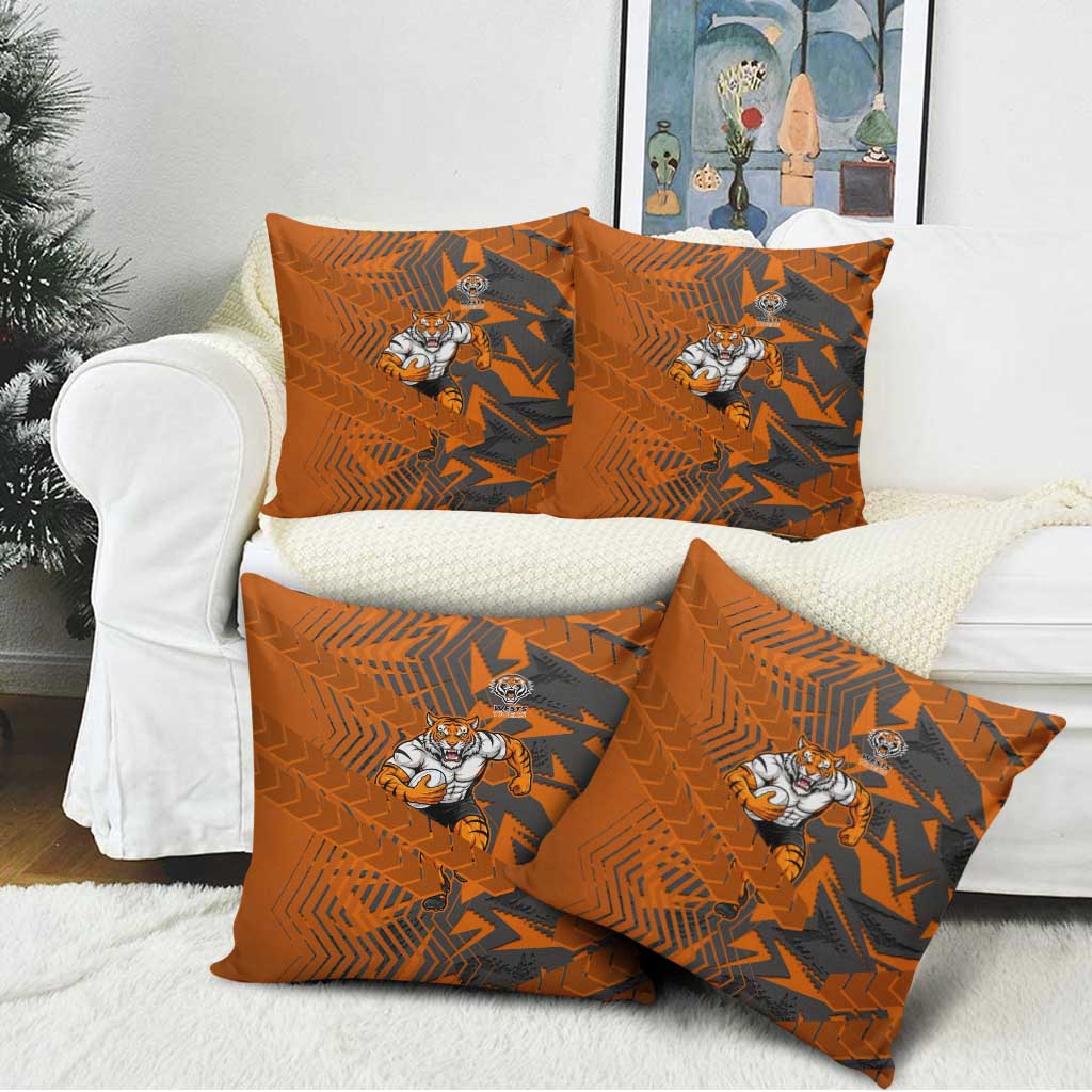 Wests Tigers Rugby Pillow Cover Fierce Mascot Geometric Tribal Art