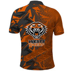 Wests Tigers Rugby Polo Shirt Fierce Mascot Geometric Tribal Art
