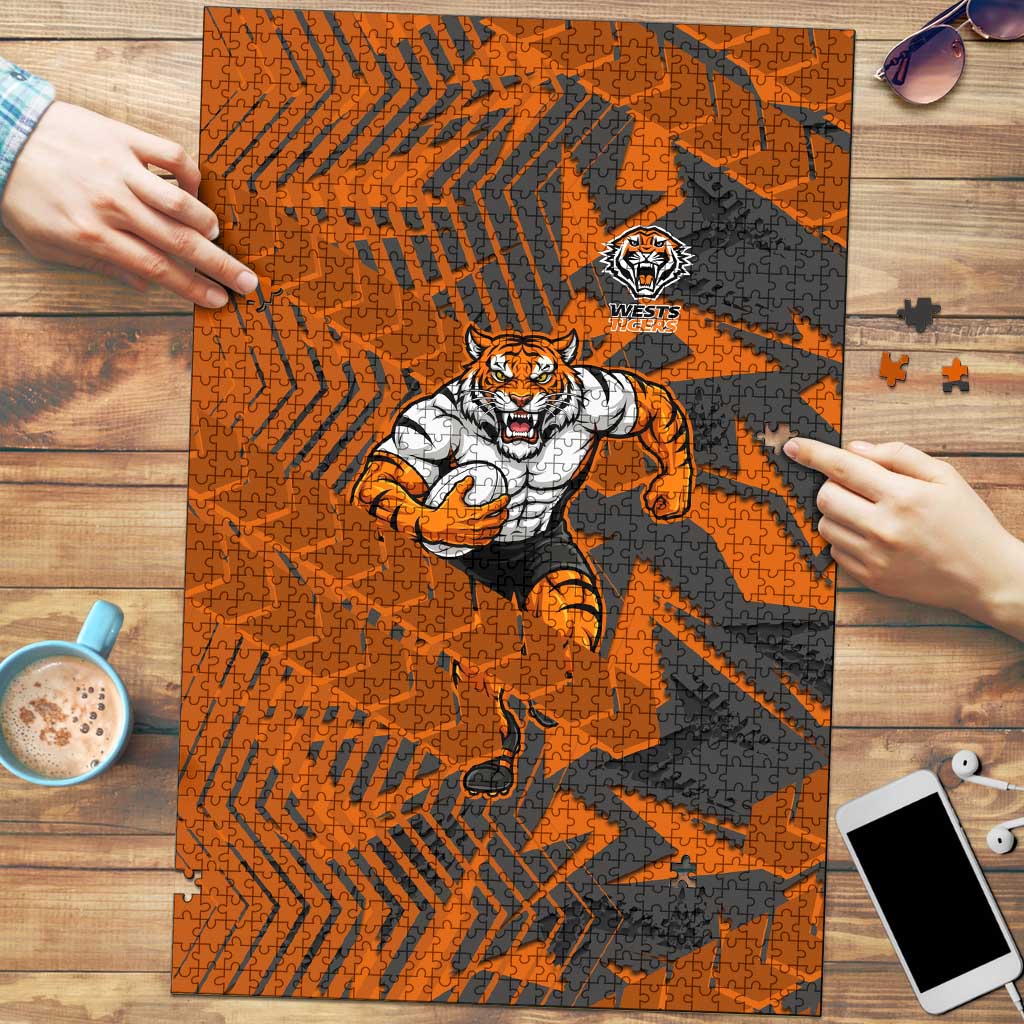 Wests Tigers Rugby Puzzle Fierce Mascot Geometric Tribal Art
