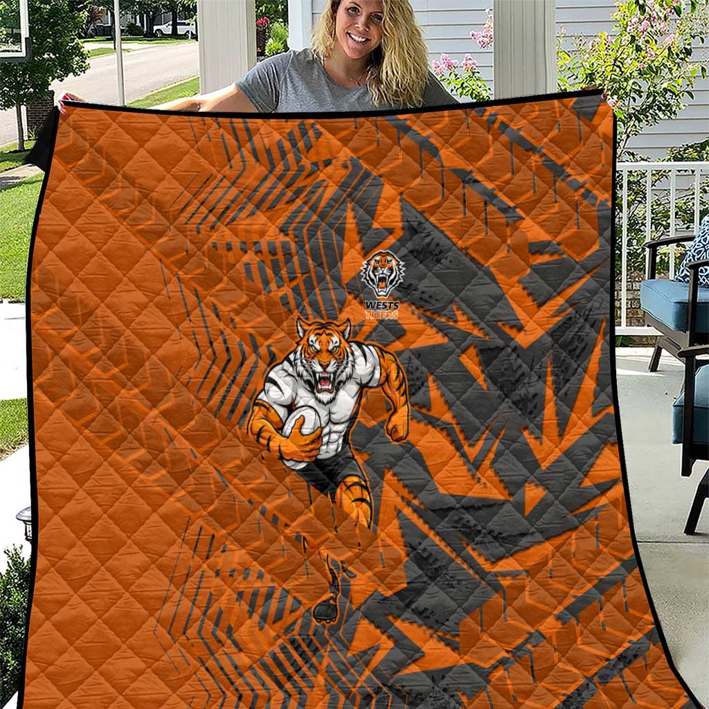 Wests Tigers Rugby Quilt Fierce Mascot Geometric Tribal Art
