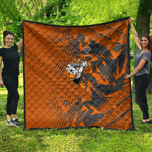 Wests Tigers Rugby Quilt Fierce Mascot Geometric Tribal Art