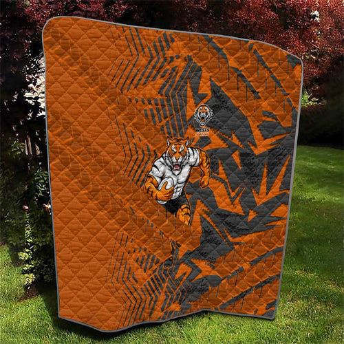 Wests Tigers Rugby Quilt Fierce Mascot Geometric Tribal Art