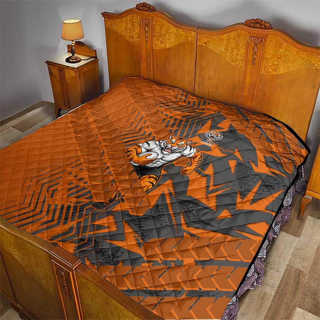 Wests Tigers Rugby Quilt Fierce Mascot Geometric Tribal Art