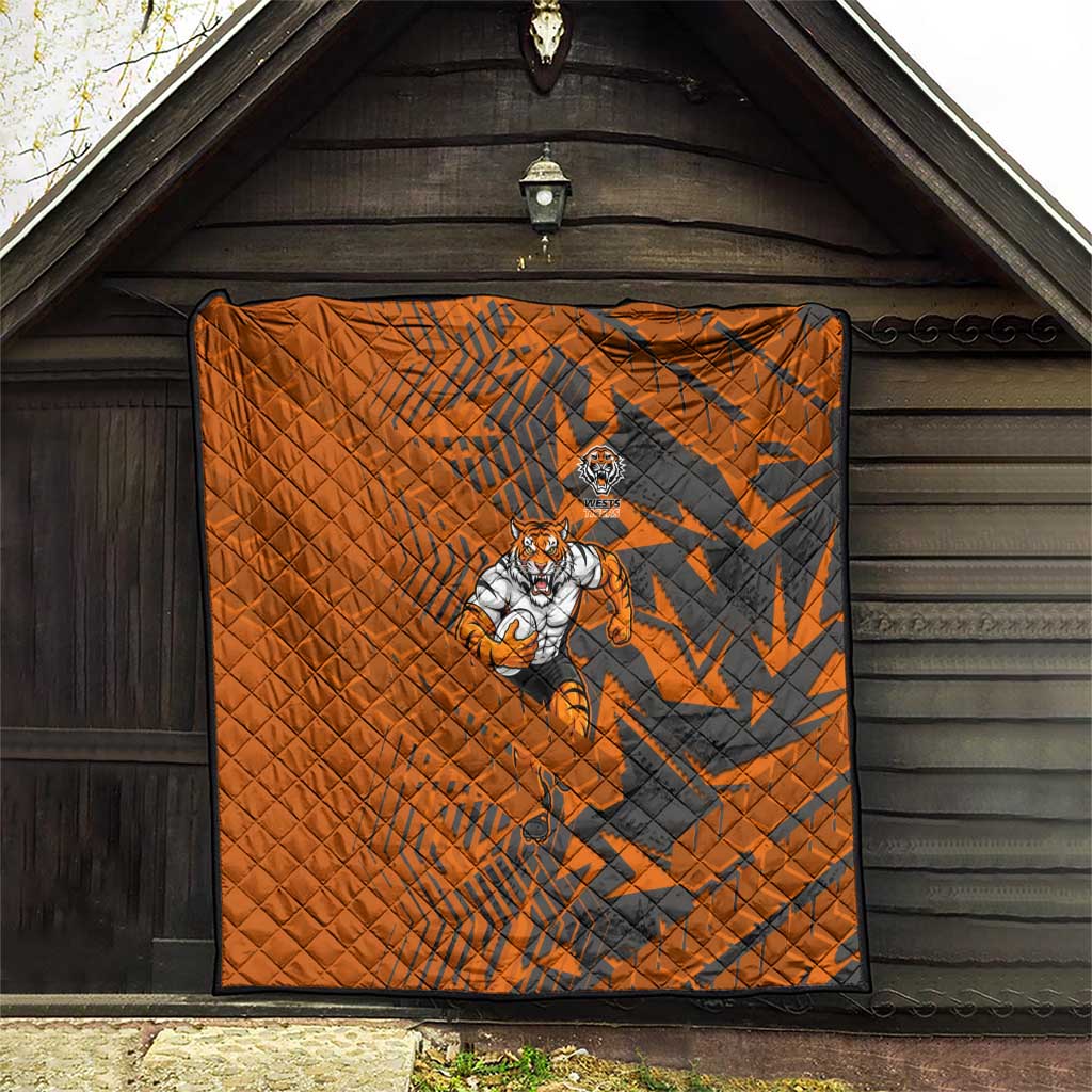 Wests Tigers Rugby Quilt Fierce Mascot Geometric Tribal Art