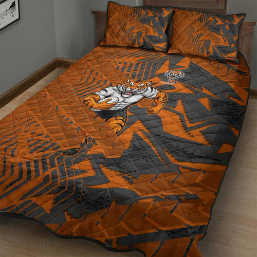 Wests Tigers Rugby Quilt Bed Set Fierce Mascot Geometric Tribal Art