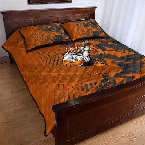 Wests Tigers Rugby Quilt Bed Set Fierce Mascot Geometric Tribal Art
