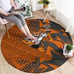 Wests Tigers Rugby Round Carpet Fierce Mascot Geometric Tribal Art