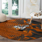 Wests Tigers Rugby Round Carpet Fierce Mascot Geometric Tribal Art