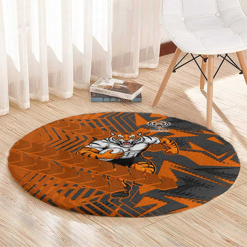 Wests Tigers Rugby Round Carpet Fierce Mascot Geometric Tribal Art