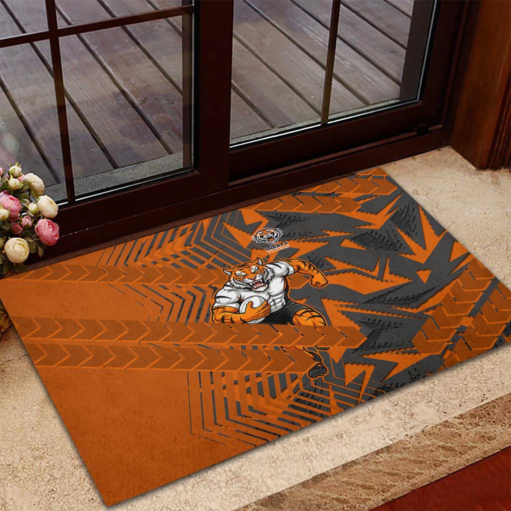 Wests Tigers Rugby Rubber Doormat Fierce Mascot Geometric Tribal Art