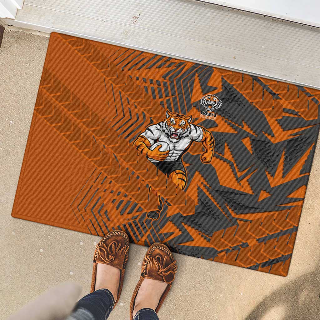 Wests Tigers Rugby Rubber Doormat Fierce Mascot Geometric Tribal Art