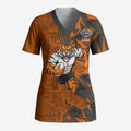 Wests Tigers Rugby Scrub Top Fierce Mascot Geometric Tribal Art
