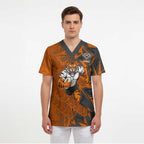 Wests Tigers Rugby Scrub Top Fierce Mascot Geometric Tribal Art