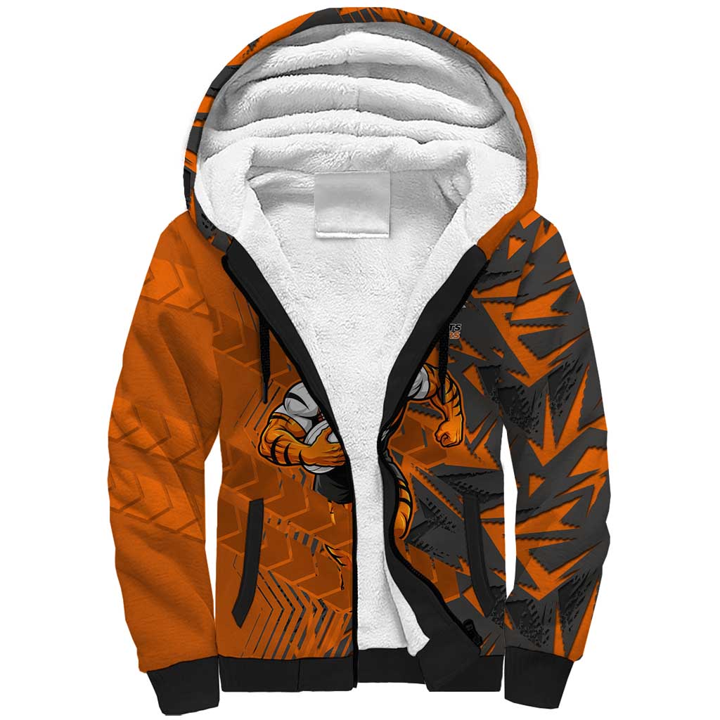 Wests Tigers Rugby Sherpa Hoodie Fierce Mascot Geometric Tribal Art