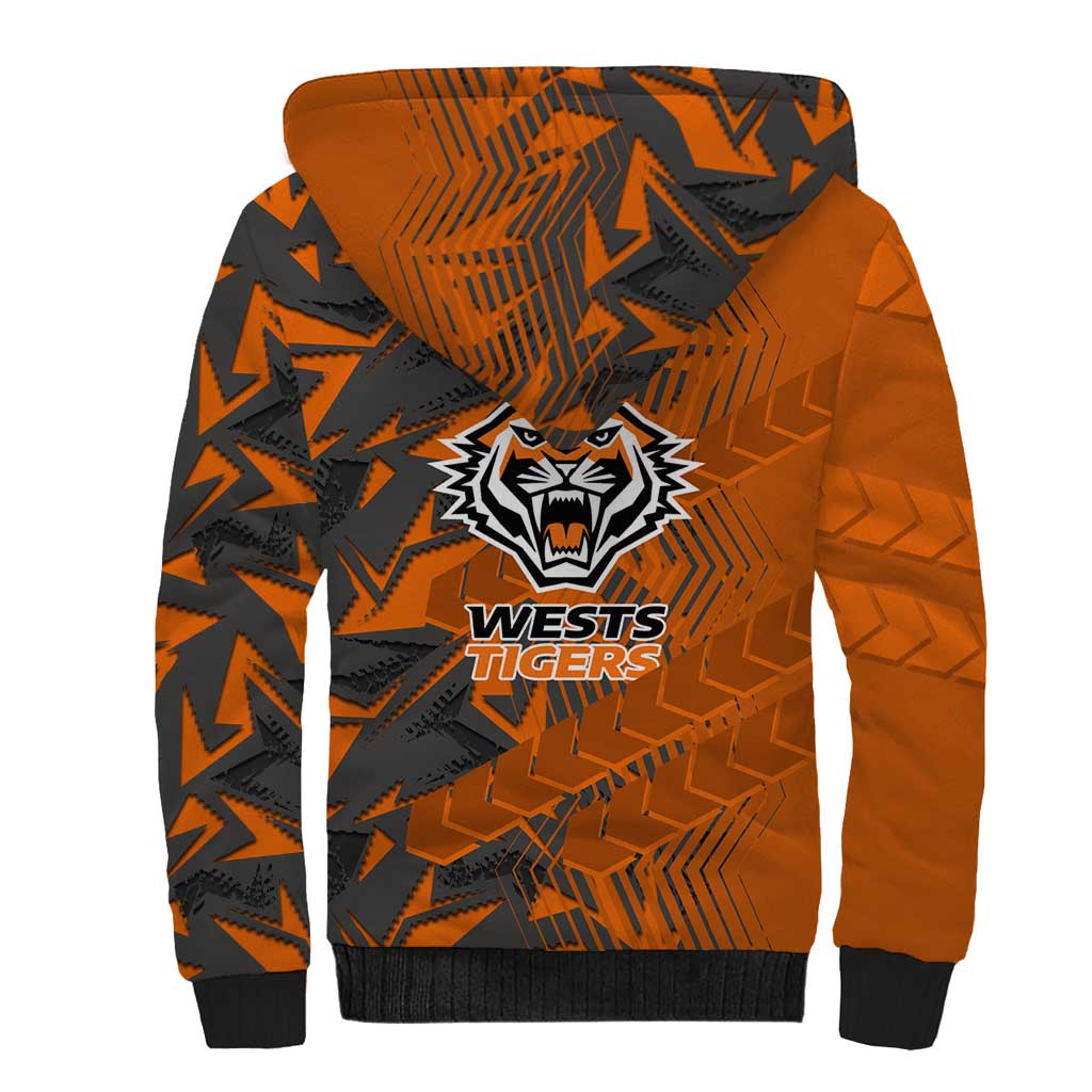 Wests Tigers Rugby Sherpa Hoodie Fierce Mascot Geometric Tribal Art