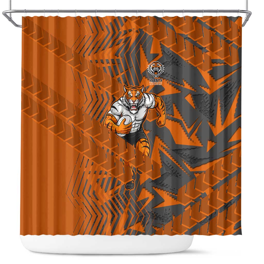 Wests Tigers Rugby Shower Curtain Fierce Mascot Geometric Tribal Art