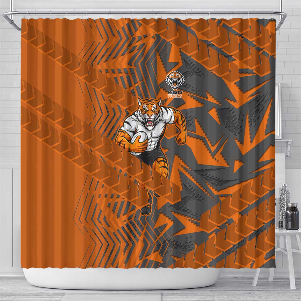 Wests Tigers Rugby Shower Curtain Fierce Mascot Geometric Tribal Art
