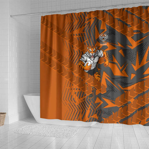 Wests Tigers Rugby Shower Curtain Fierce Mascot Geometric Tribal Art