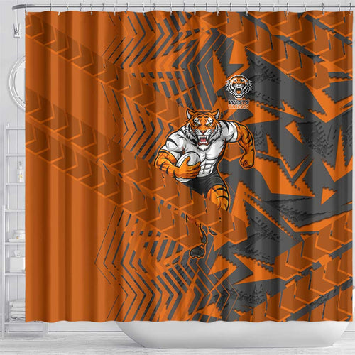 Wests Tigers Rugby Shower Curtain Fierce Mascot Geometric Tribal Art