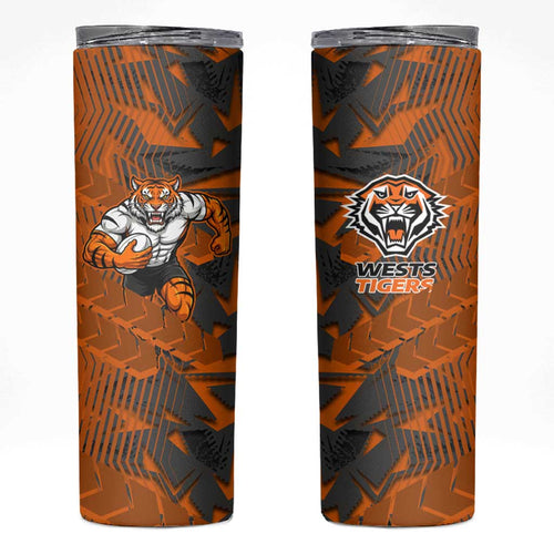 Wests Tigers Rugby Skinny Tumbler Fierce Mascot Geometric Tribal Art