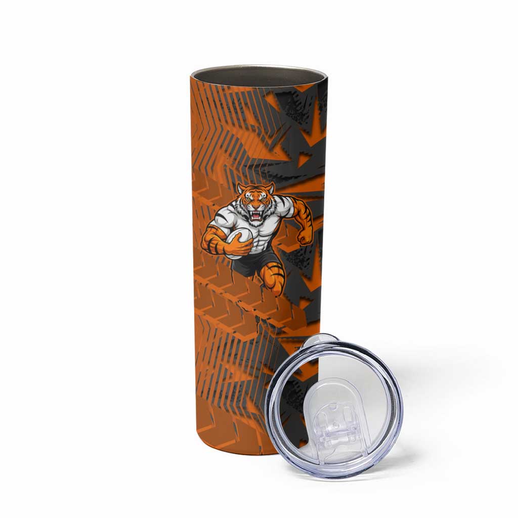 Wests Tigers Rugby Skinny Tumbler Fierce Mascot Geometric Tribal Art