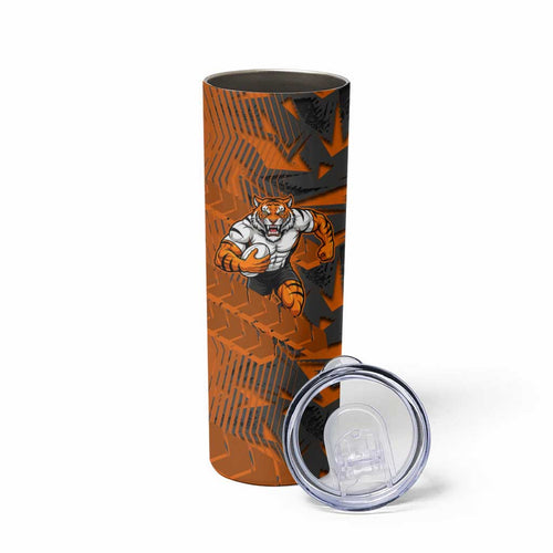 Wests Tigers Rugby Skinny Tumbler Fierce Mascot Geometric Tribal Art