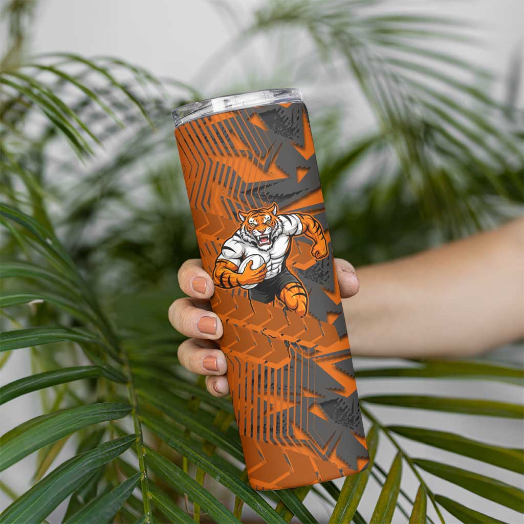 Wests Tigers Rugby Skinny Tumbler Fierce Mascot Geometric Tribal Art