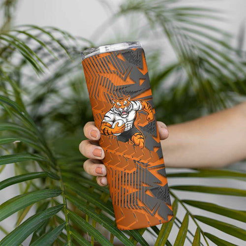 Wests Tigers Rugby Skinny Tumbler Fierce Mascot Geometric Tribal Art