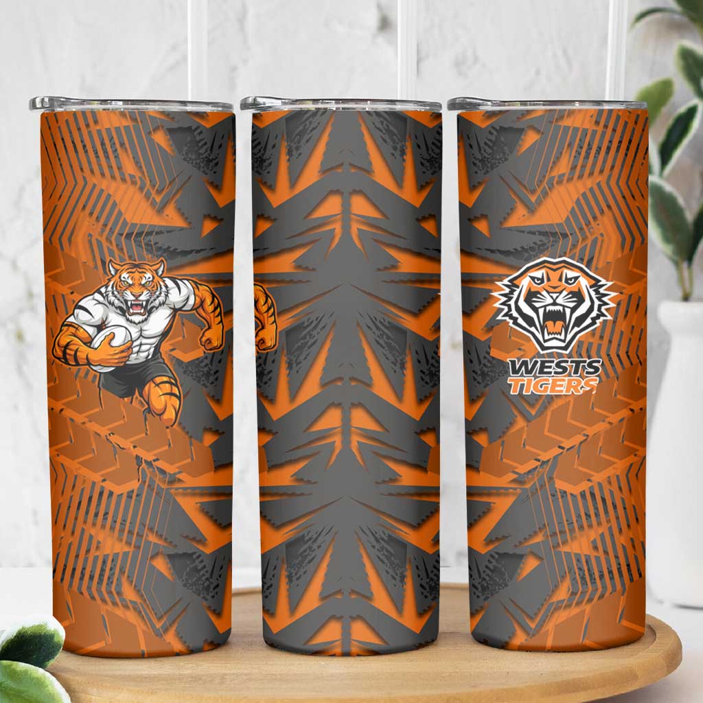 Wests Tigers Rugby Skinny Tumbler Fierce Mascot Geometric Tribal Art