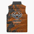 Wests Tigers Rugby Sleeveless Puffer Jacket Fierce Mascot Geometric Tribal Art