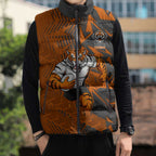 Wests Tigers Rugby Sleeveless Puffer Jacket Fierce Mascot Geometric Tribal Art