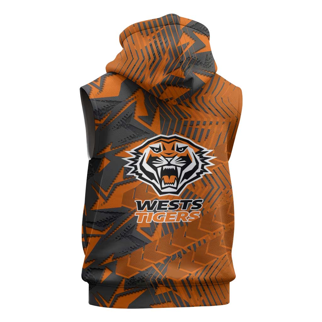 Wests Tigers Rugby Sleeveless Zip Hoodie Fierce Mascot Geometric Tribal Art