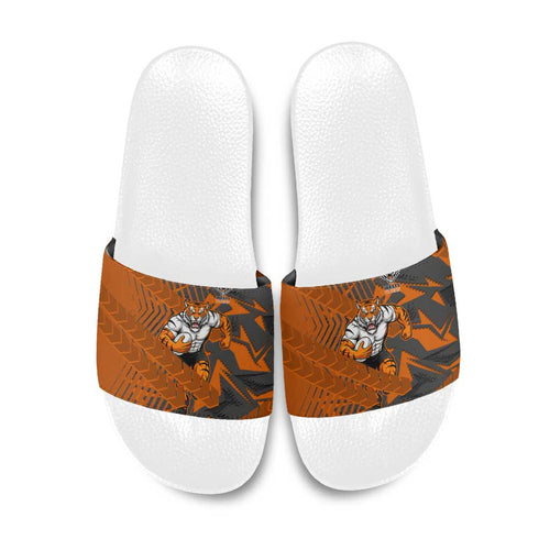 Wests Tigers Rugby Slide Sandals Fierce Mascot Geometric Tribal Art