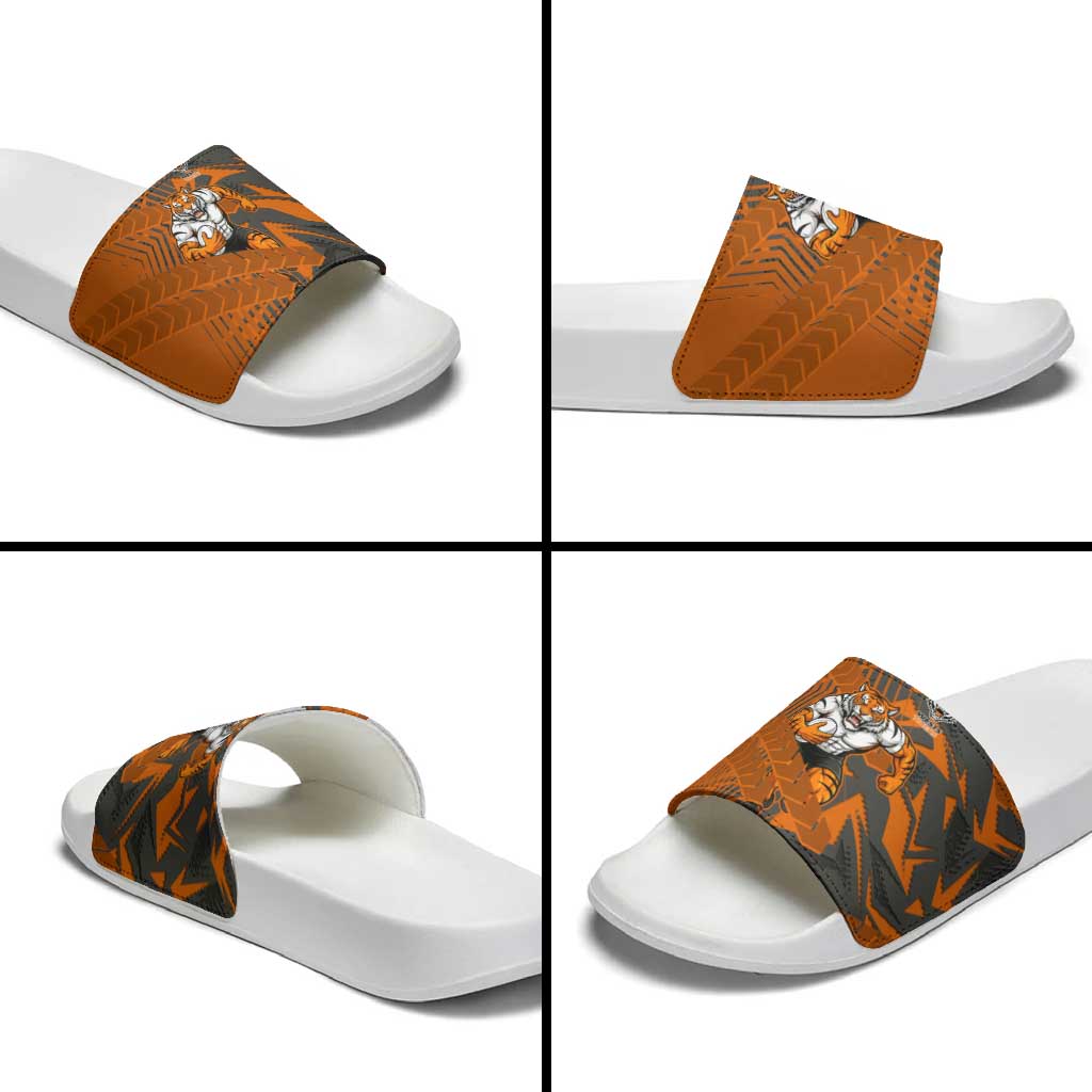 Wests Tigers Rugby Slide Sandals Fierce Mascot Geometric Tribal Art