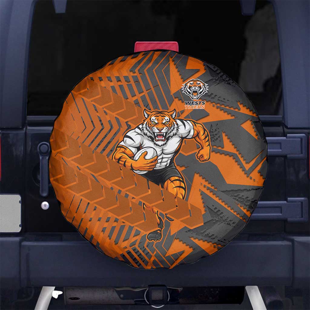 Wests Tigers Rugby Spare Tire Cover Fierce Mascot Geometric Tribal Art