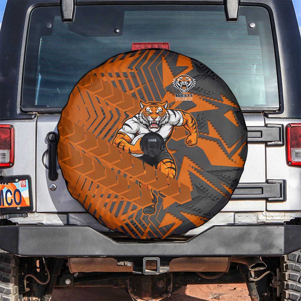 Wests Tigers Rugby Spare Tire Cover Fierce Mascot Geometric Tribal Art