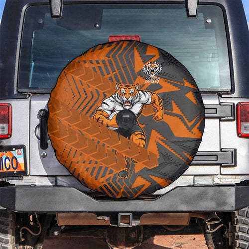 Wests Tigers Rugby Spare Tire Cover Fierce Mascot Geometric Tribal Art