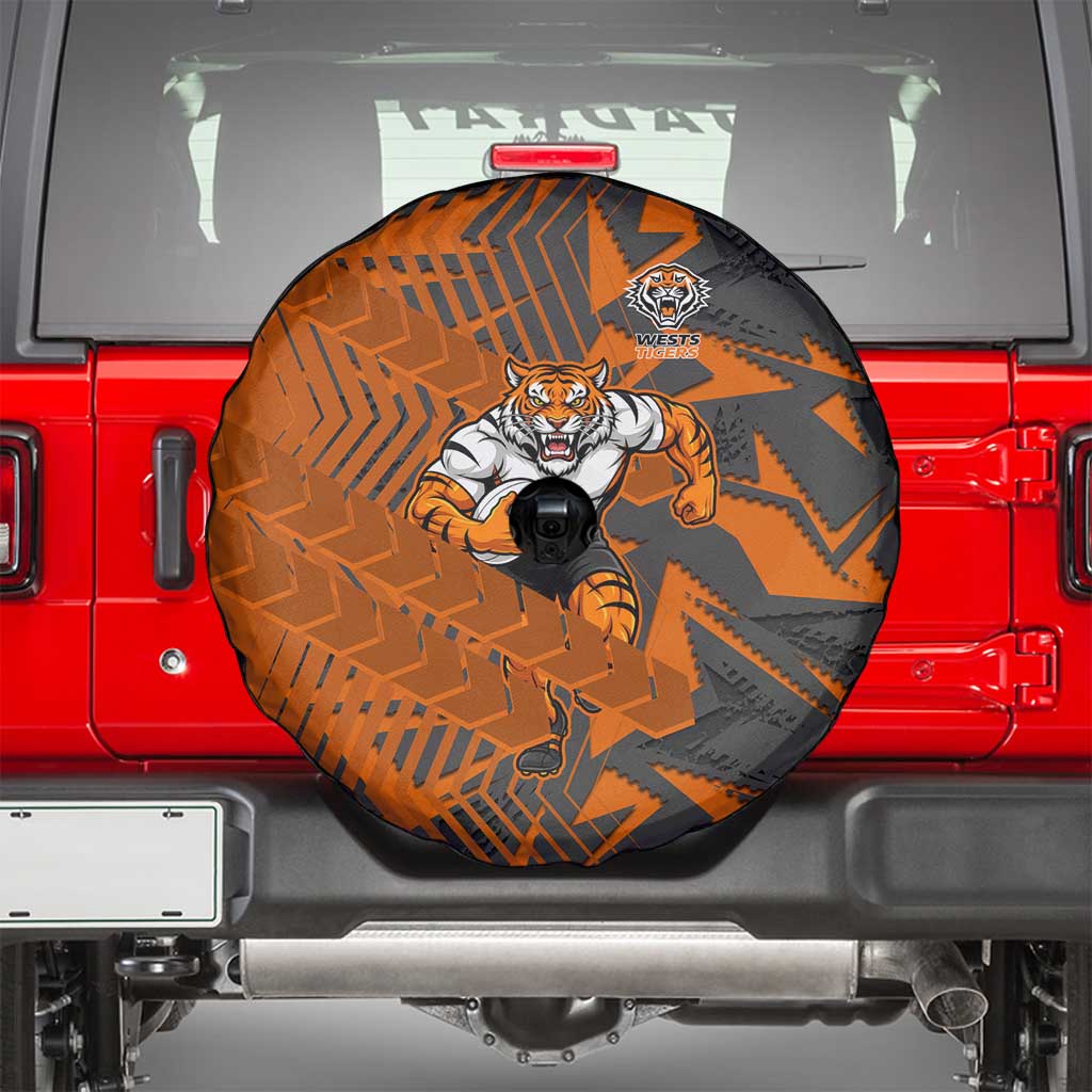 Wests Tigers Rugby Spare Tire Cover Fierce Mascot Geometric Tribal Art