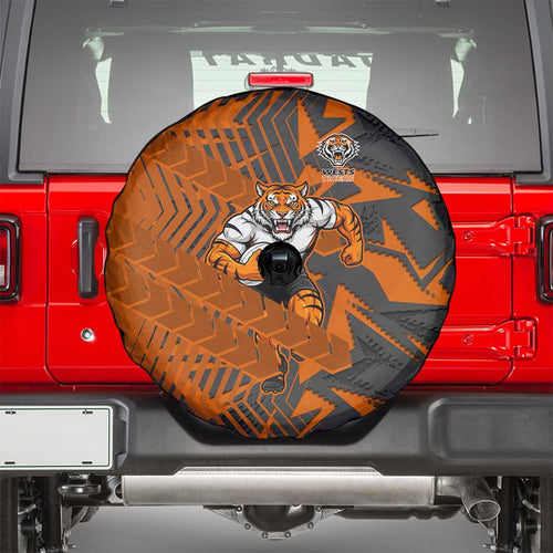 Wests Tigers Rugby Spare Tire Cover Fierce Mascot Geometric Tribal Art