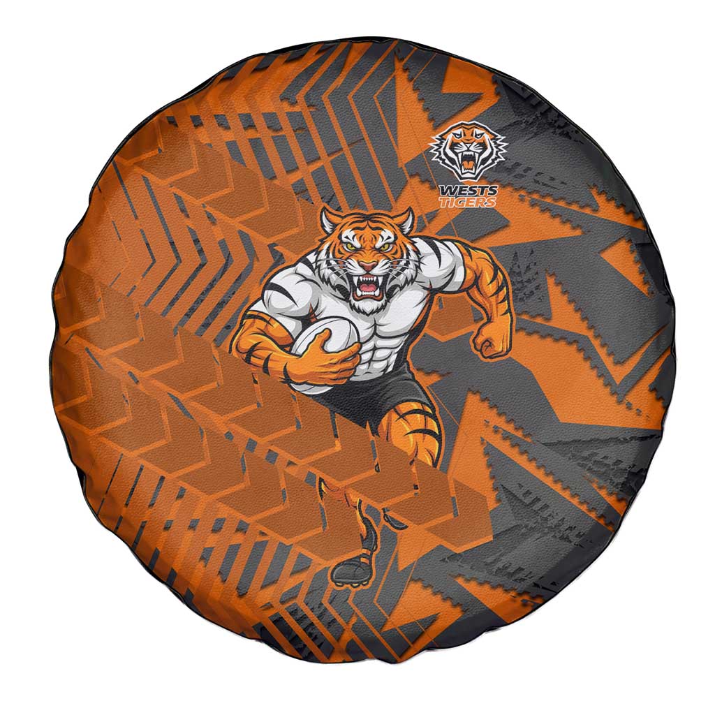 Wests Tigers Rugby Spare Tire Cover Fierce Mascot Geometric Tribal Art