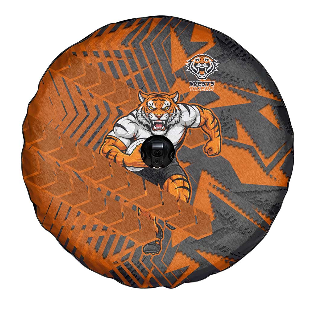 Wests Tigers Rugby Spare Tire Cover Fierce Mascot Geometric Tribal Art